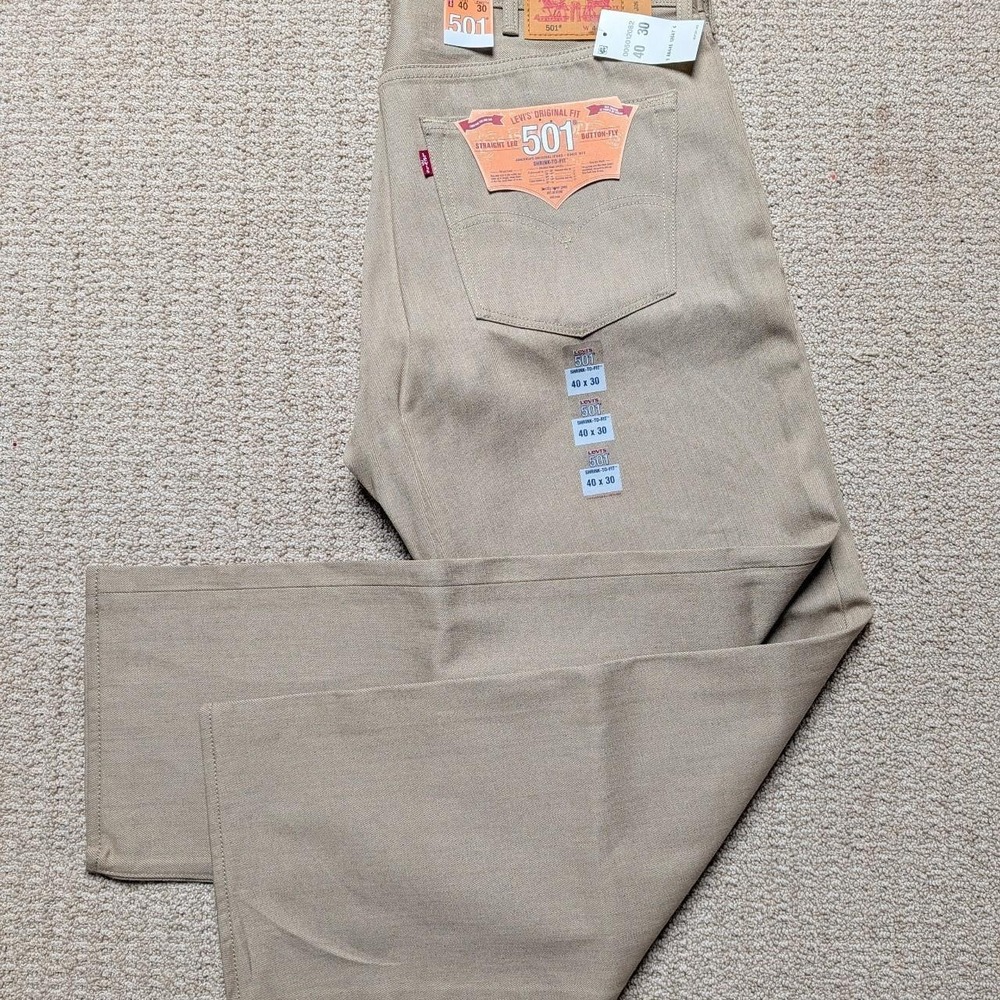NWT Levi's 501 40x30 Shrink-To-Fit Jeans Khaki Tan White Oak Cone Denim...
